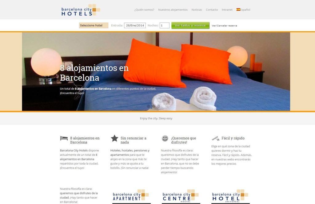 web de Barcelona City Hotels (sector turismo)